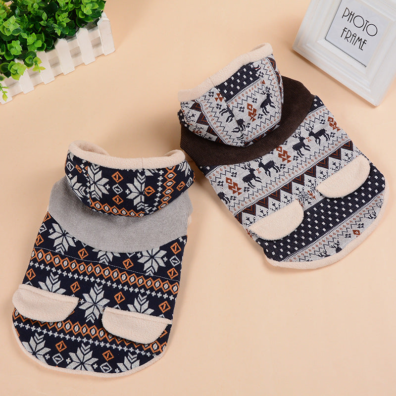 Pet Clothing Fawn Snowflake Hooded Cotton Coat - Sir Barkington’s Pet Supplies