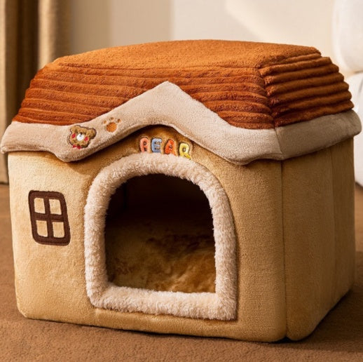 Foldable Pet House – Warm Enclosed Dog & Cat Bed - Sir Barkington’s Pet Supplies